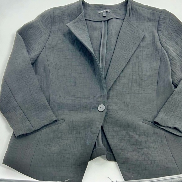 Eileen Fisher Textured Black Longline One Button Silk Blend Jacket Blazer L - Picture 2 of 11